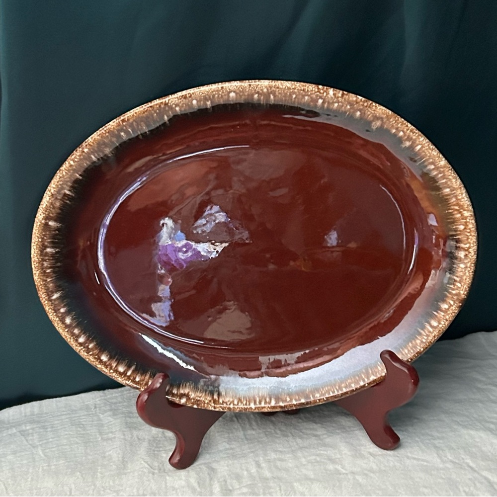Hull Pottery Brown Drip Glaze Oval Serving Plater Oven Proof USA